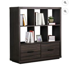 6 Cube Storage Bookcase Organizer with Drawers, Tobacco Oak 