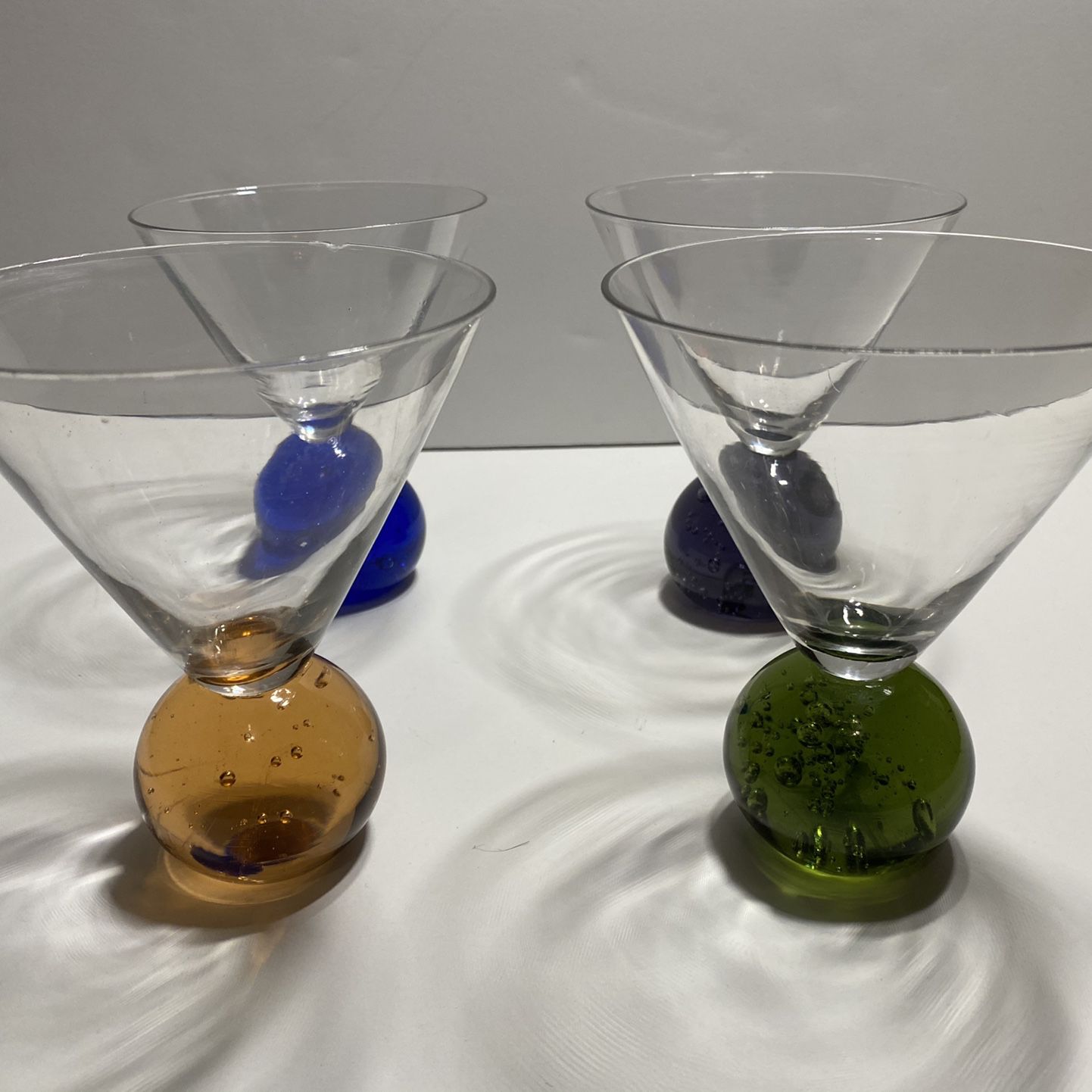 Martini Glass, 2 Cocktail Glasses W/ Round Bubble Base, Ball Base Glass,  Unique Cocktail Glass, Clear Margarita Glass, Handblown Bubble Base 