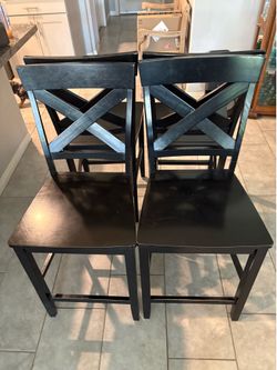 Set of 4 Counter Height Bar Stools – Black Wood