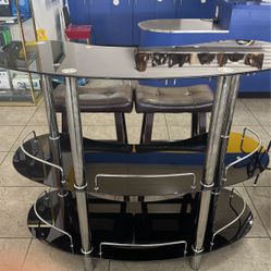 Glass  Mini Bar And Min Stools 