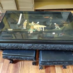 Oriental Table W/ 4 Stools 