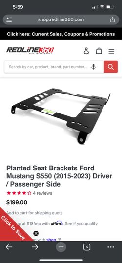 S550 Mustang Driver Side Planted Seat Bracket and seat Rail