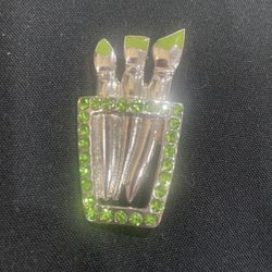 Brooch Paint Brushes Set 3 Green Rhinestones (27)