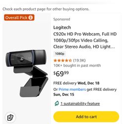 Logitech C920x HD Pro Webcam, Full HD 1080p/30fps Video Calling, Clear Stereo Audio, HD Light Correction, Works with Skype, Zoom, FaceTime, Hangouts, 