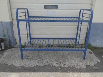 Nice Large Blue Double Bunk Bed Frames Steel Construction And With Dual Ladders Very Clean Like New.