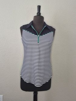 Jofit Womens Sleeveless Golf Shirt Small S Navy Blue White Stripe Polo Top EUC