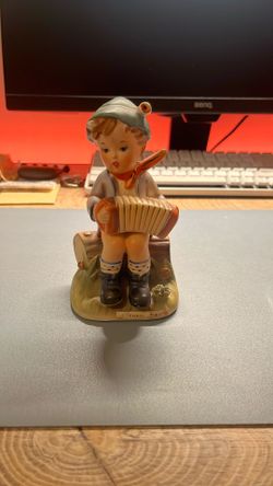 Vintage Collectible Figurine - Boy Playing Accordion on a Log
