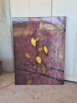 Abstract Mixed Media Canvas Painting with Gold Leaves