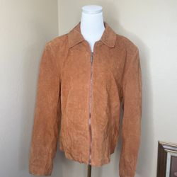 CLIO Suede Leather Jacket Coat Rust Orange size 14 large