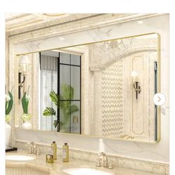 Apmir 72 in. W x 36 in. H Rectangular Aluminum Alloy Framed and Tempered Glass Wall Bathroom Vanity Mirror in Brushed Gold