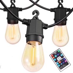 Outdoor String Lights 48Ft, Outdoor Lights Waterproof with 18 Shatterproof Bulbs, Personalized 8 Lighting Modes Remote Control Patio Lights for Patio