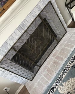 Vintage 3-Panel Folding Fireplace Screen Black & Gold Metal Mesh – 61” Wide x 31” High