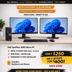 Complete Dell Micro PC - i5 8Gb 256Gb Win11 Dual Monitor Kb Mouse