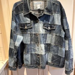 L.A. Blues Women's Patchwork Jean Jacket - Dark and Light Blue 100% Cotton