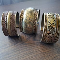 Vtg Brass and Copper Cuff Bracelets  - Set Of 3 - $80 or Best Offer
