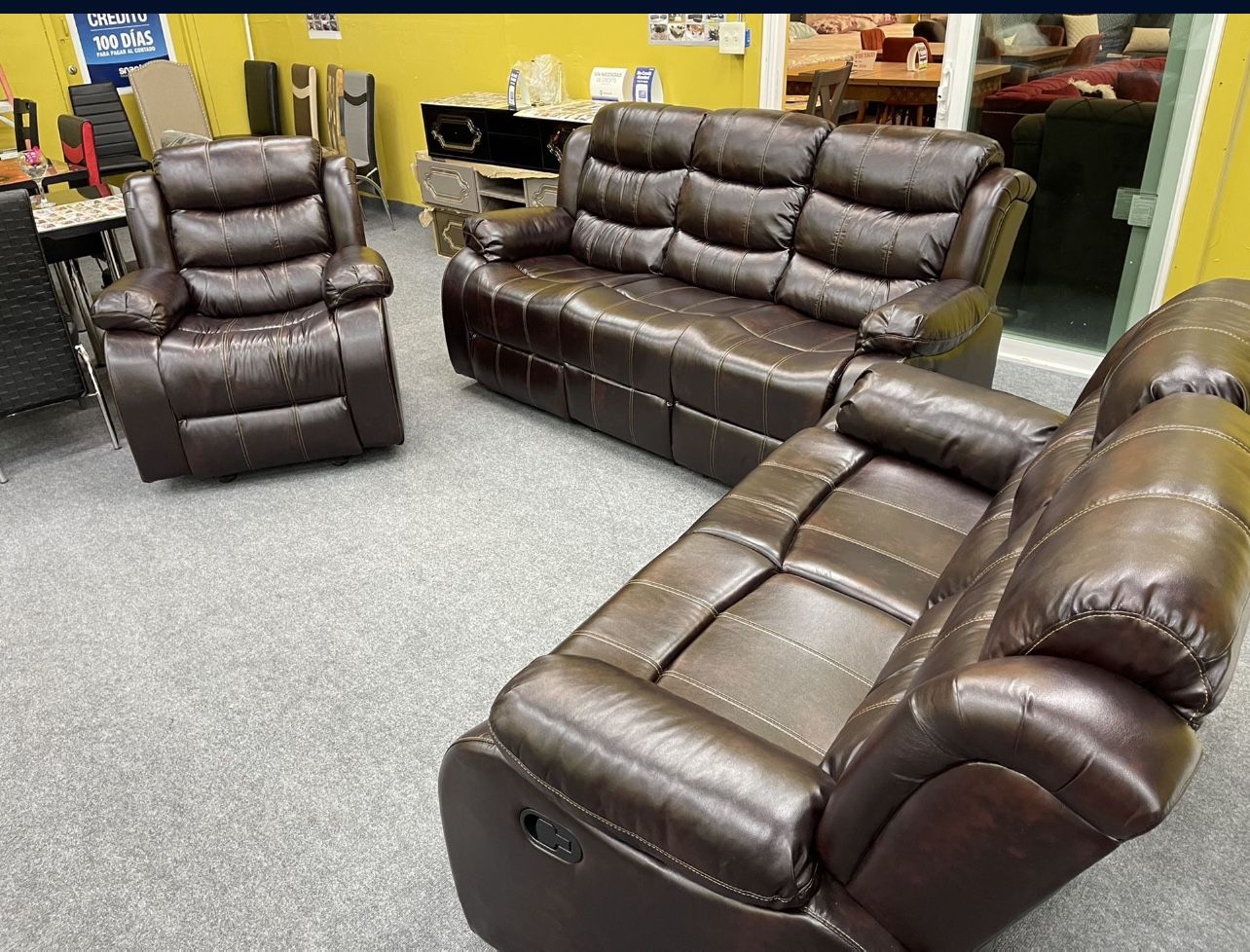 New In The Box 📦 Recliner Leather Sofa Set 3pc - Delivery And Financing Available