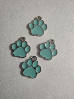Teal Enamel Paw Print Charms Set of 4