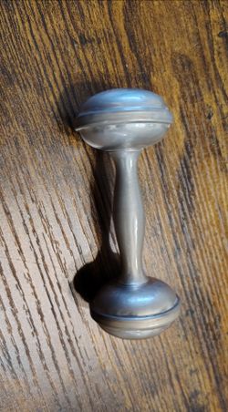 Vtg Double barbell style Baby Rattle Shaker 4.25' Made by Web Pewter