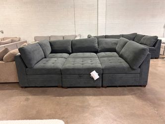 Tisdale 6-Piece Gray Fabric Sectional