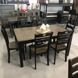 Kitchen/Dining Room Brown-Black Rectangular Table and 6 Chairs