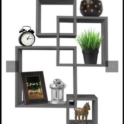 4" x 17.75" x 25.5" Gray Laminate Intersecting Cubes Floating Wall Shelf