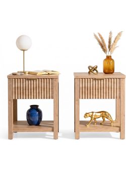 TROJM Fluted Night Stand Set of 2