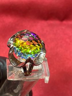 Vintage Disco Ball Aurora Borealis Crystal Dome Cocktail Ring – Size 6.5
