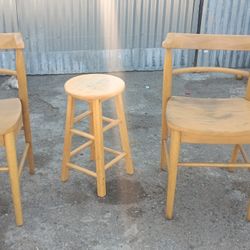 2 Wooden Chairs And 1 Stool
