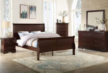 4pc QUEEN or FULL bedroom set Black, White, Brown Cherry includes queen or full or twin bed, dresser, mirror and nightstand. Mattress set, chest and e