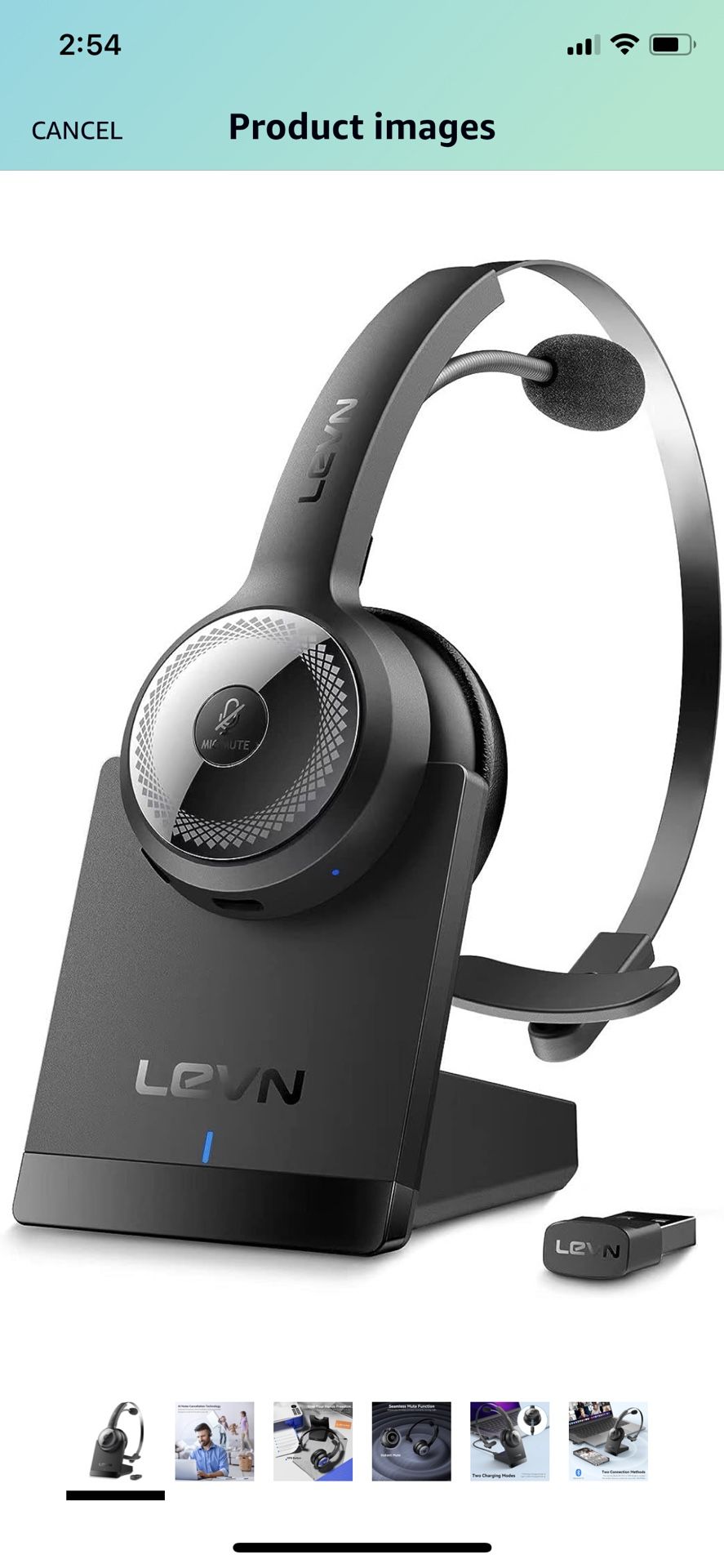 Bluetooth 5.0 Headset, Wireless Headset with Microphone (AI Noise Cancelling), 35Hrs Wireless Headset for Work with USB Dongle & Charging Base, Ideal