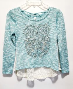 NWT Knit Works Girls Rhinestone Embellished Owl Lace Back Knit Sweater Size L
