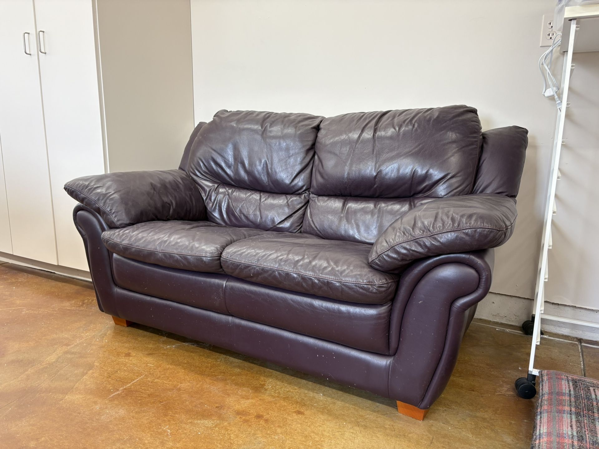 Leather Loveseat With Foot Stool