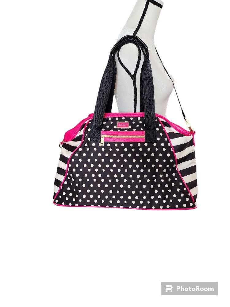 Betsey Johnson striped polka dot weekender duffel bag