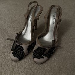 Vintage Karen Millen Cream And Black Lace High Heels With Bows