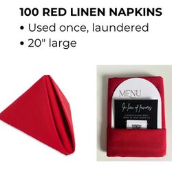 100 Large Red Linen Napkins