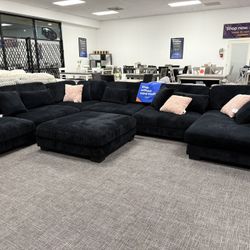 Huge 7 Pc Black Sectional Modular W/ Chaise Lounge Set- EZ $10 Down Payment Options Available 