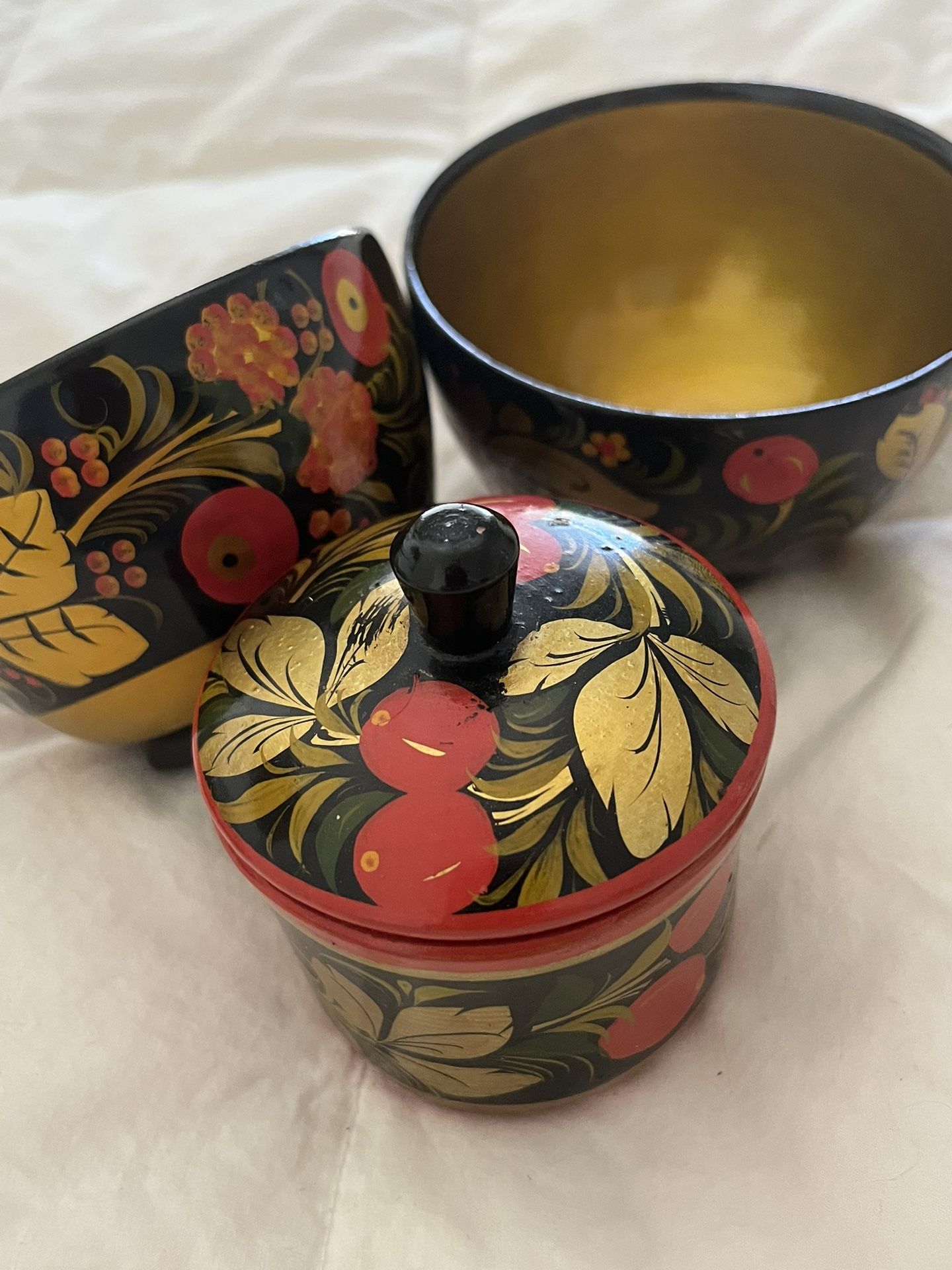 Khokhloma Folk Art Bowls/ Trinket Box