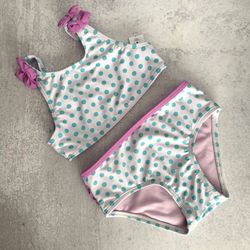 Sugar Coast Toddler Girl's 3T Polkadot Bikini w/ Bows & Ruffles Swimsuit Swimwear