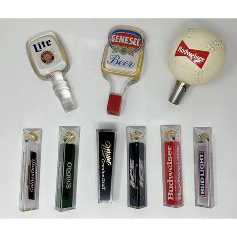 9pc Vintage Bud Light, MGD, Miller, Genesee, O'Doul's, Michelob Tap Handle Lot