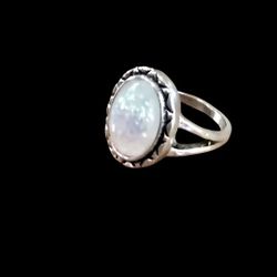 MOONSTONE BEZEL SET TEARDROP NEW  SIZE 8 QUALITY TITANIUM SILVER RING