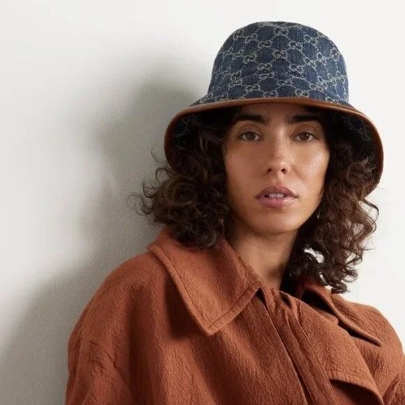 Gucci GG Supreme Monogram Denim Canvas Bucket Hat Brown w  display picture 2