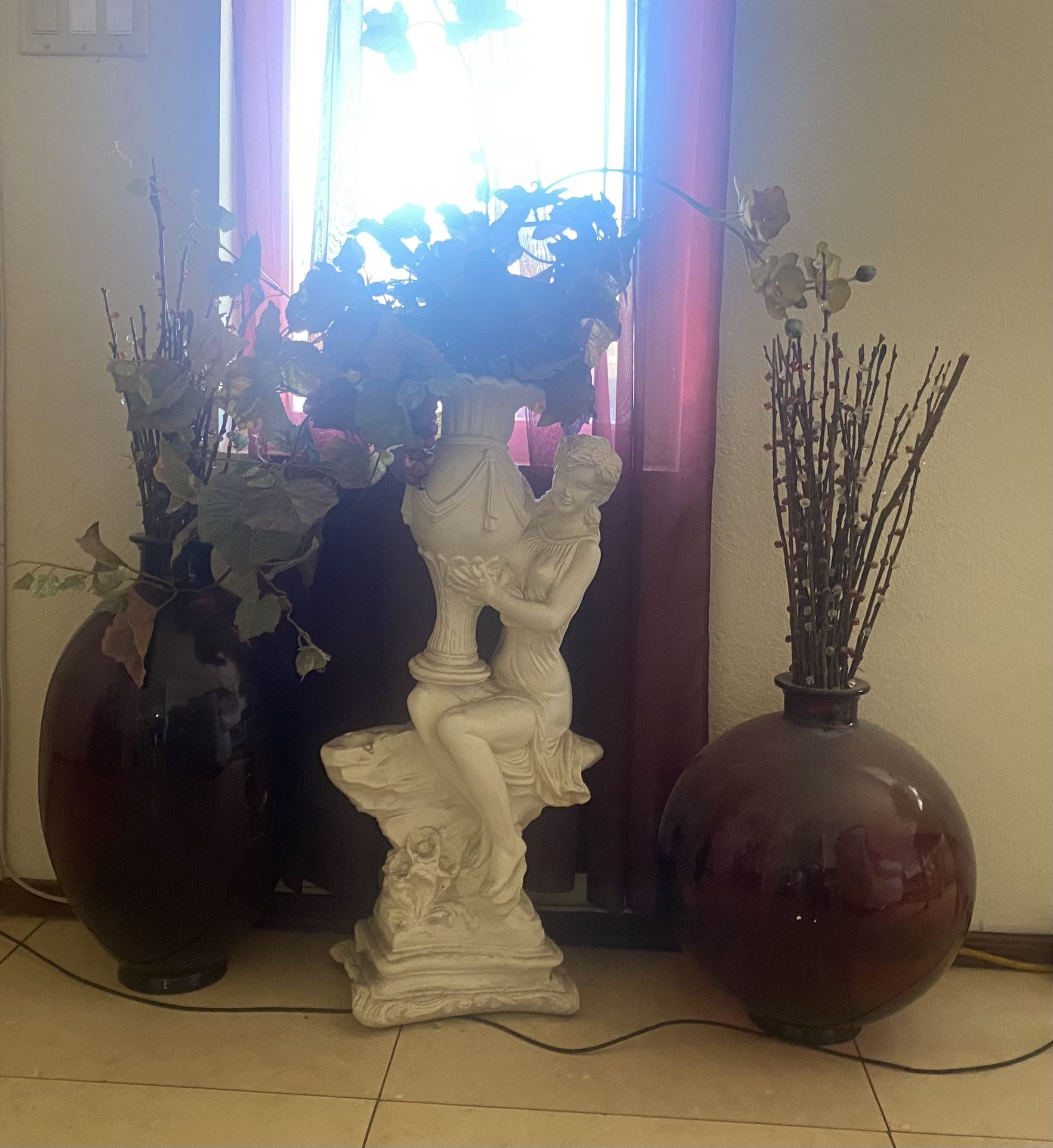 2 big burgundy vases & Italian woman statue In Glendale on Happy Valley