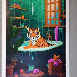 Modern Art Tiger In Bathtub Boho Bathroom Style Canvas Poster 