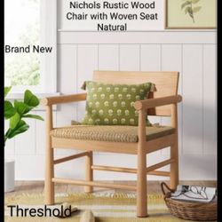 Brand New Nichols Rustic Wood Chair With Woven Seat Natural Threshold 