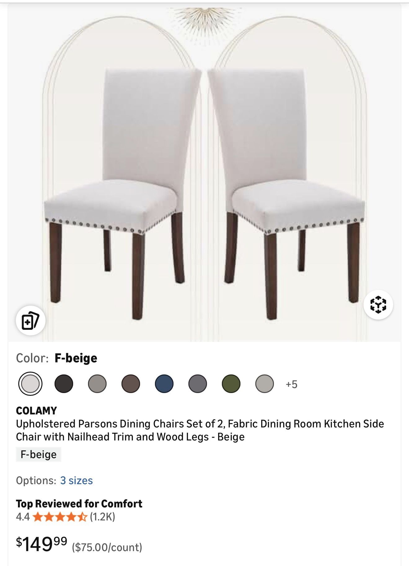 Upholstered Dining Chairs Set of 2 with Wood legs - Beige