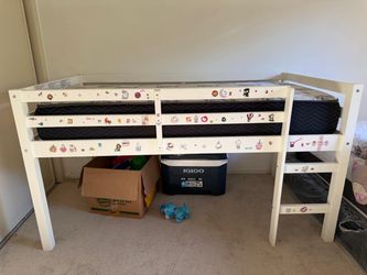 White Kids Loft Bed Frame with Ladder