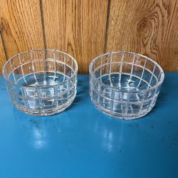 2 Pcs Clear Glass Serving Trinkets Bowls Clear Diamond Square Quilt Design 