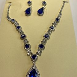 Fashion Jewelry Silver Tone, Blue And White Stones