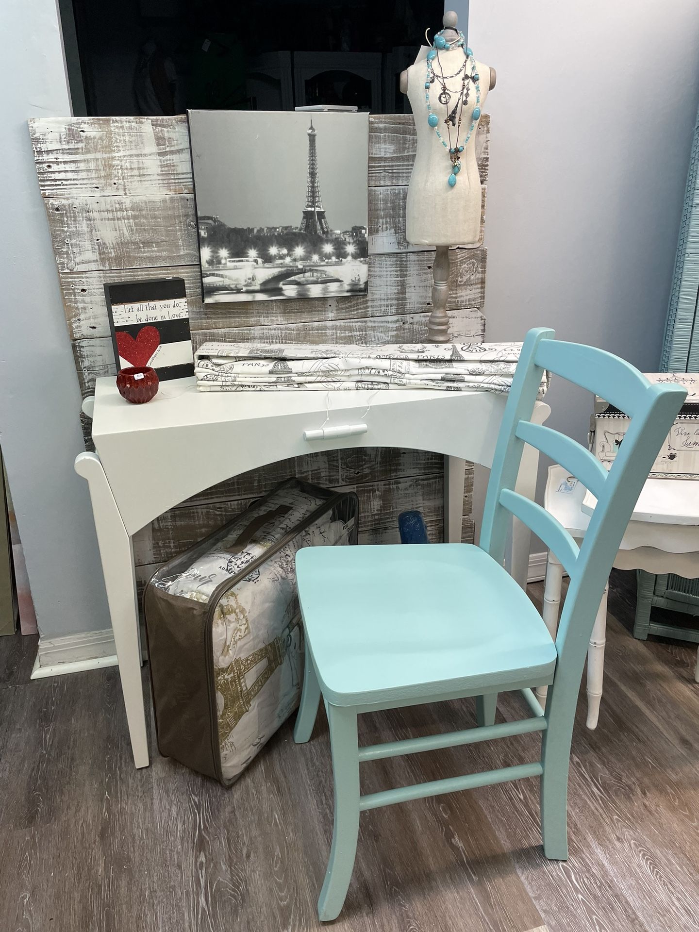 Desk And Chair White Seafoam Green