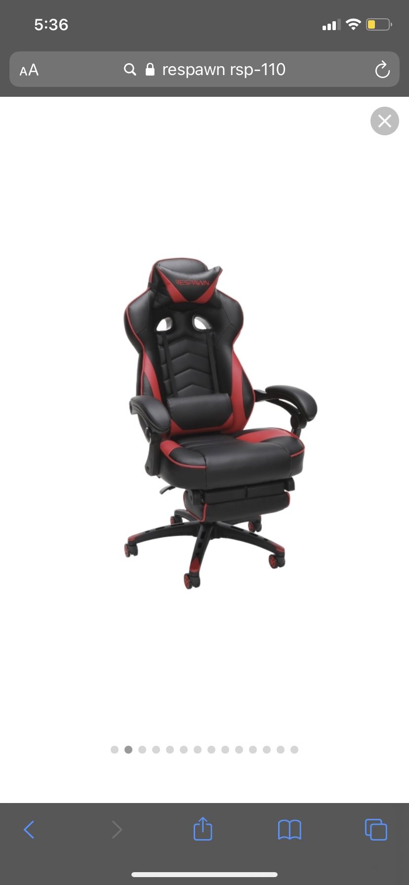 Respawn 110 Racing Style Gaming Chair Reclining Ergonomic Leather